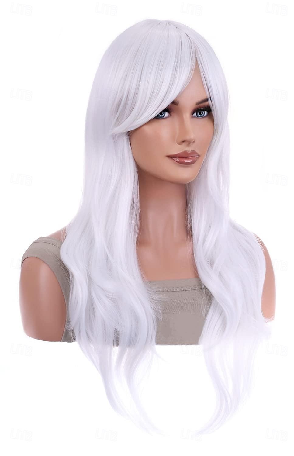 Parrucche lunghe 28 pollici 70 cm capelli ricci e ondulati parrucche resistenti al calore per le feste di Halloween e cosplay bianche puro del 2025 a $19.99 –P6