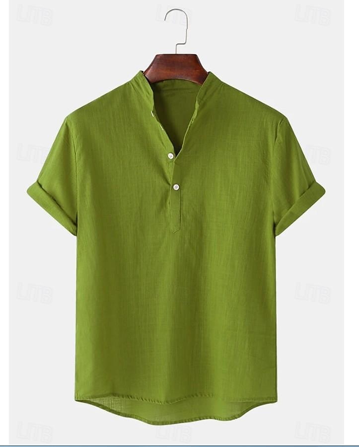Homme Chemise en lin Chemise à col chinois Chemise à col mao Chemise d'été Chemise de Plage Couleur Unie Extérieur Vacances Noir Blanche bleu marine Marron Manche Courte Col montant Printemps de 2025 ? $19.49 –P10