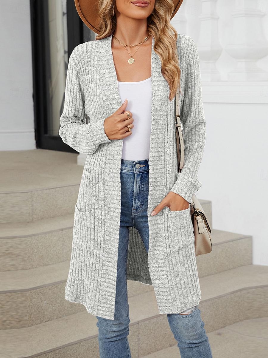 dames vest open voorkant gebreid pocket lente herfst regular daily daily lange mouw effen kleur 2025 - $39.99 –P3