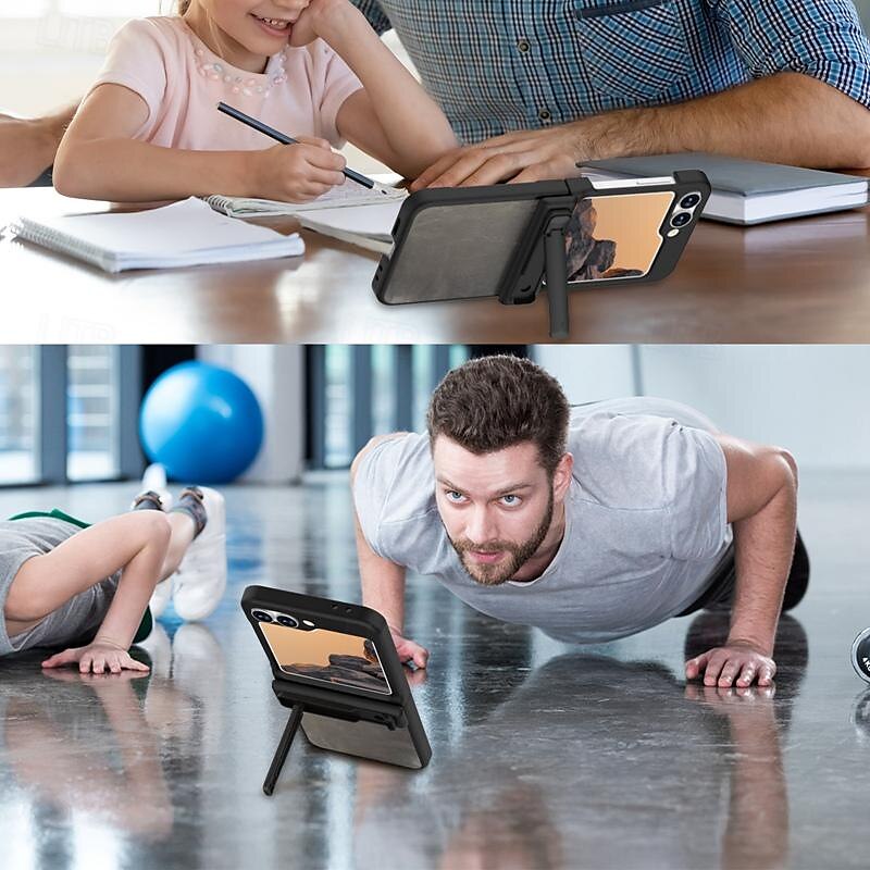 טלפון מגן עבור סמסונג גלקסי Z Flip 6 כיסוי אחורי עם מעמד עמיד בזעזועים רטרו TPU עור PU 2025 - $26.99 –P9