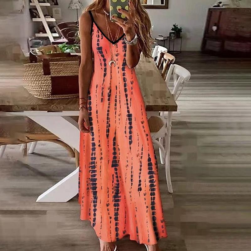 Robe Maxi Femme Robe Solaire Robe A Line Robe Florale Moderne Décontractée Flottante Vacances Décontractée Quotidienne Coupe Regular Imprimé Sans Manches Bretelles Spaghetti Blanche Violette Orange de 2025 ? $34.99 –P3