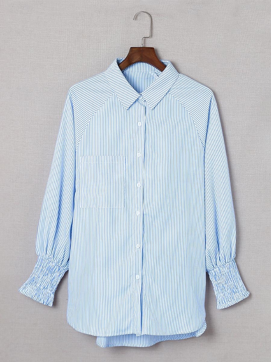 dames overhemd blouse casual gestreept knopen zak lange mouw normale tops overhemd kraag dagelijks zwart blauw lente& val 2025 - $39.99 –P10