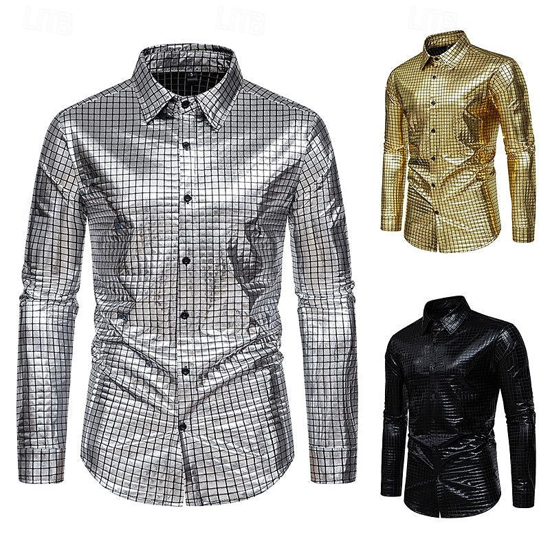 Disko 1980er Glänzend Metallisch Bluse / Hemd Maskerade Disco Kariert Herren Karnevalskostüm Maskerade Party / Abend Pride Parade Pride-Monat Erwachsene Hemd 2025 - $32.99 –P1