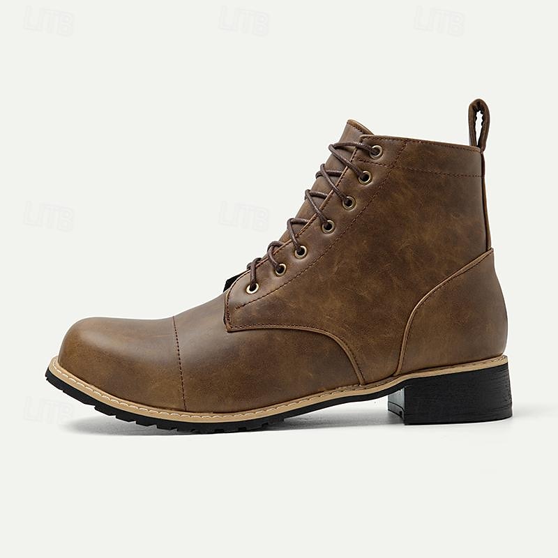 Męskie brązowe buty bojowe w stylu vintage ze sznurowanym wzorem - trwałe i stylowe obuwie do noszenia na co dzień i na zewnątrz 2025 - $64.99 –P3