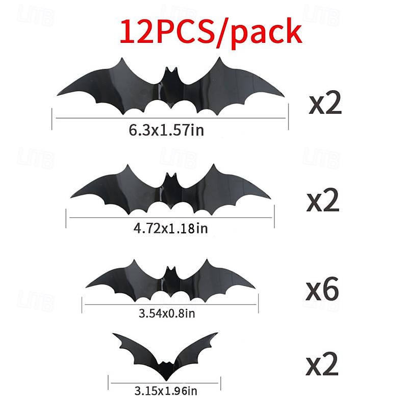 Autocollant chauve-souris en pvc, 12 paquets, autocollant mural 3d en forme d'araignée, décoration de fête d'halloween, disposition d'atmosphère de festival fantôme de 2025 ? $11.99 –P3