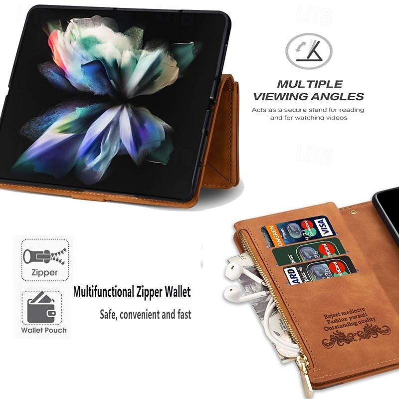 телефон Кейс для Назначение SSamsung Galaxy Z-сгиб 6 Z Fold 5 Z Fold 4 Z Fold 3 Кошелек для карт Магнитный Молния с ремешком на запястье Ретро Геометрический рисунок ПК Кожа PU 2025 - $25.99 –P10