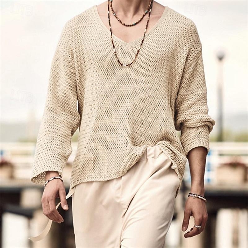 Per uomo Maglietta Maglietta a Maglia Camicia a Maniche Lunghe Manica Lunga Scollo a V Primavera & Autunno Semplice Moda Designer Essenziale Lavoro a maglia Vacanza Streetwear Uscire Nero Blu marino del 2025 a $21.99 –P1