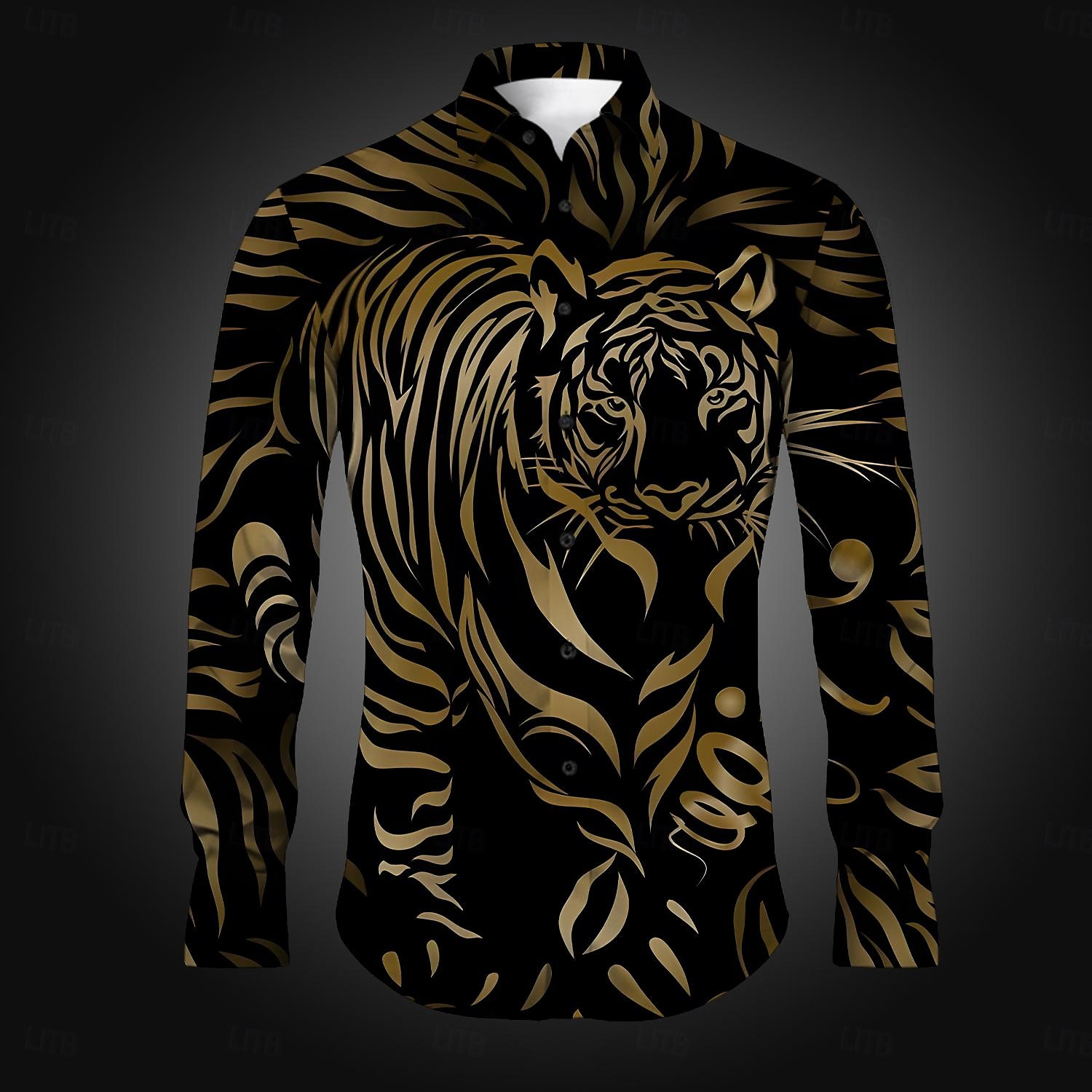 Men's Tiger Button Up Shirt Printed Shirts Long Sleeve Casual Daily Party Holiday Spring & Summer Fall Winter Turndown Buttons Print Blue Purple Gold Gray 2026 - $30.99 –P1