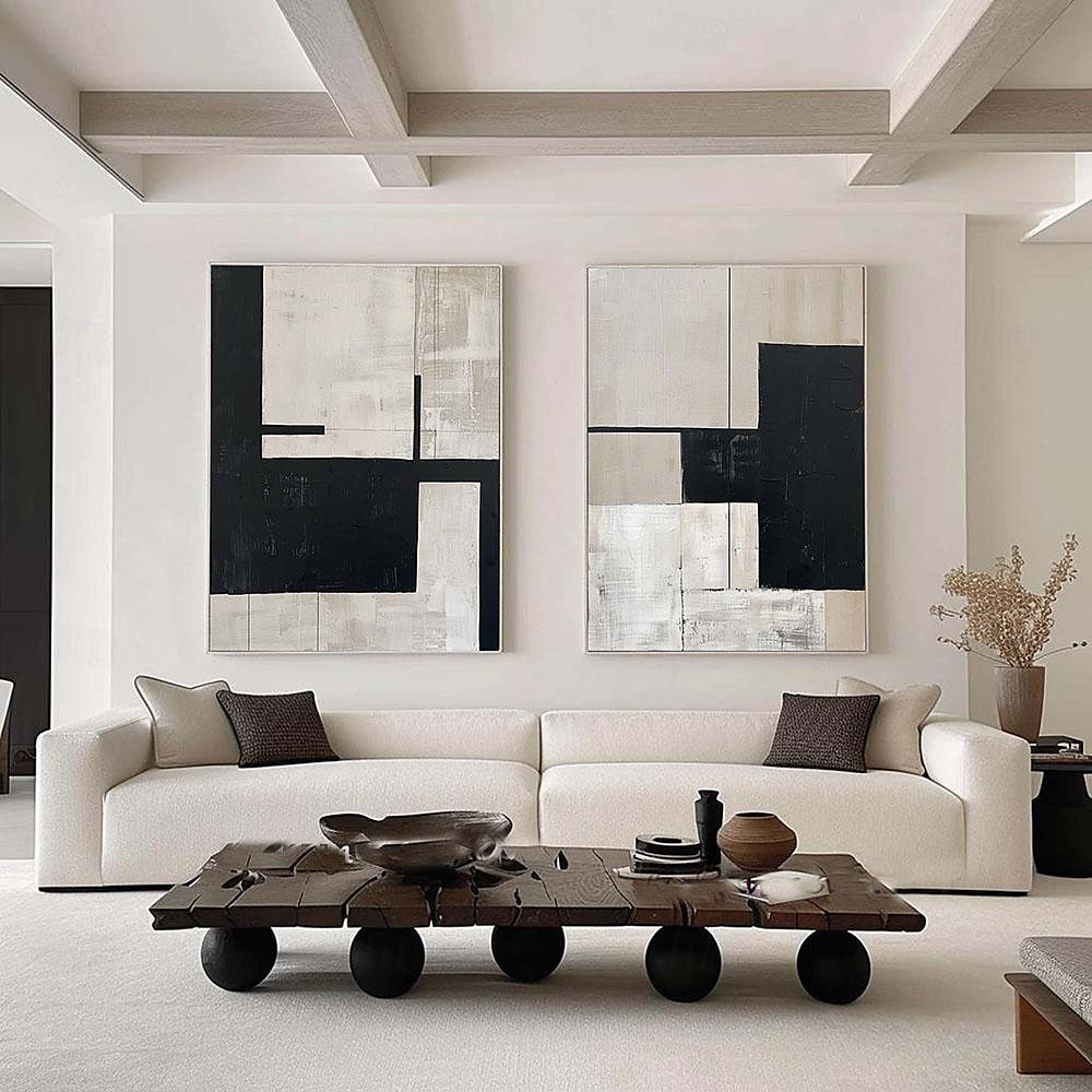 peinture à l'huile minimaliste beige et noire art mural fait main peinture texturée beige art mural wabi-sabi peinture minimaliste beige peinture neutre pour la décoration du salon de 2025 ? $108.99 –P1