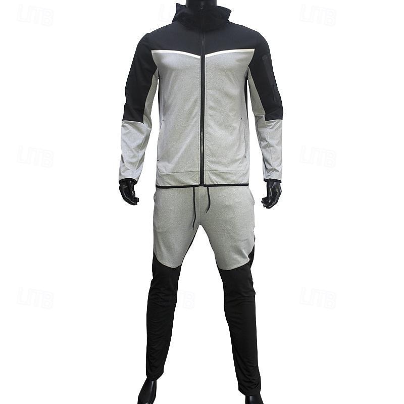 Men's Tracksuit Jogging Suit 2 Piece Full Zip Casual Fall Long Sleeve Breathable Soft Fitness Gym Workout Running Sportswear Activewear Color Block Gray Black Black Orange 2025 - $54.99 –P10