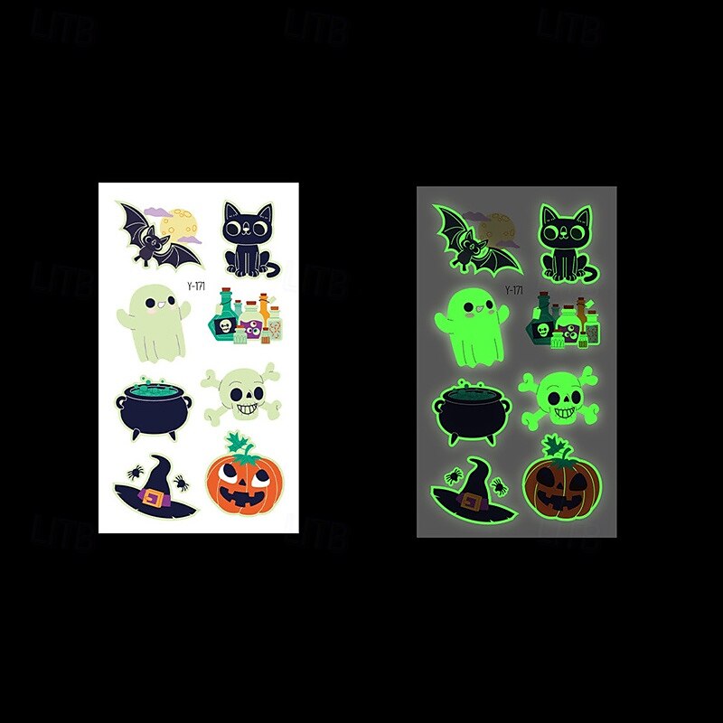 Autocollants de tatouage lumineux en toile d'araignée d'halloween, 10 pièces, autocollants de visage de fête de festival lumineux de dessin animé de 2025 ? $14.49 –P12