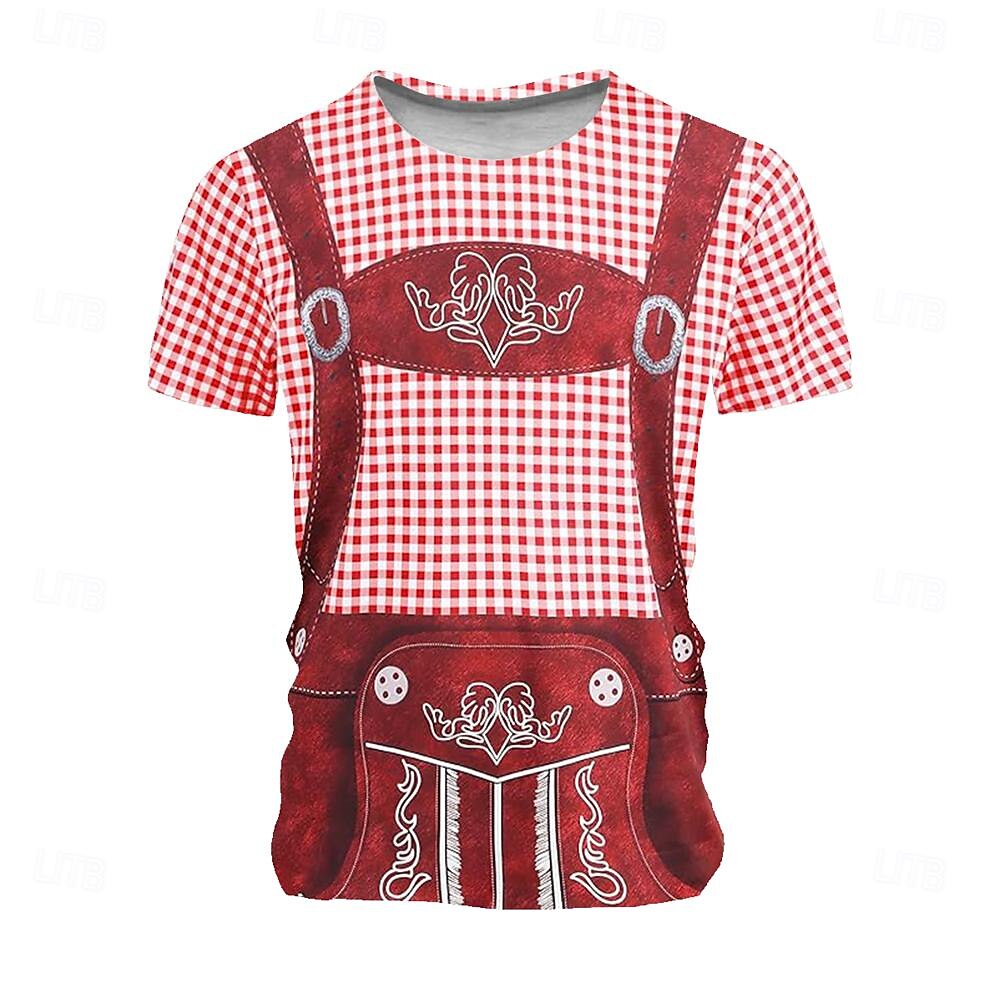 Oktoberfest Voor heren Ruitjes Duitsland dirndls T-shirt Korte mouw T-shirt 3D-afdrukken Strakke ronde hals Overhemd Vakantie overdreven Ontwerper Carnaval Feest Licht Blauw Blauw 1# Blozend Roze 2025 - $15.99 –P5
