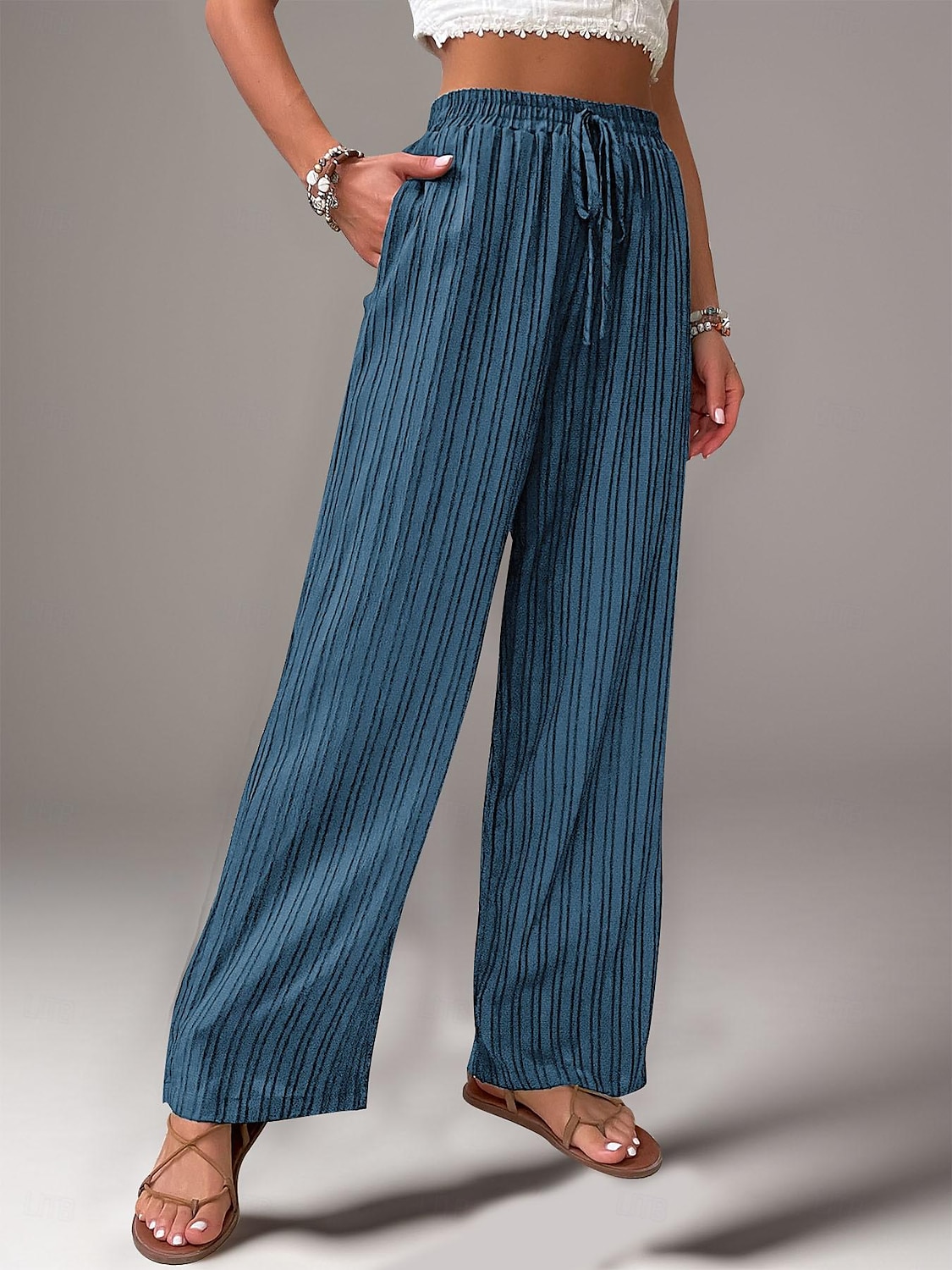 Women's Pants Trousers Fashion Long Plain Side Pockets Elastic Drawstring Design Breathability Comfortable Micro-elastic Casual Daily Black Blue Brown Green Spring & Summer Regular Fit 2025 - $24.99 –P2