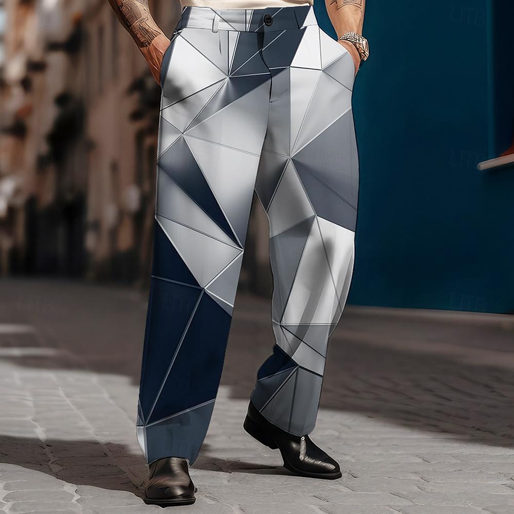 Hombre Graphic Plaid pantalones de traje Media cintura Informal de negocios Formal Uso Diario Bolsillo Pantalones rectos Verano Primavera Otoño Impresión 3D Azul Piscina 2025 - $29.99 –P1