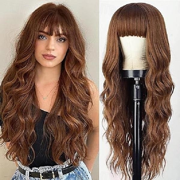 peruca loira ombre com franja perucas longas loiras onduladas para mulheres perucas sintéticas cacheadas onduladas com raiz escura parte do meio peruca resistente ao calor para uso diário em festas de 2025 por $19.49 –P2