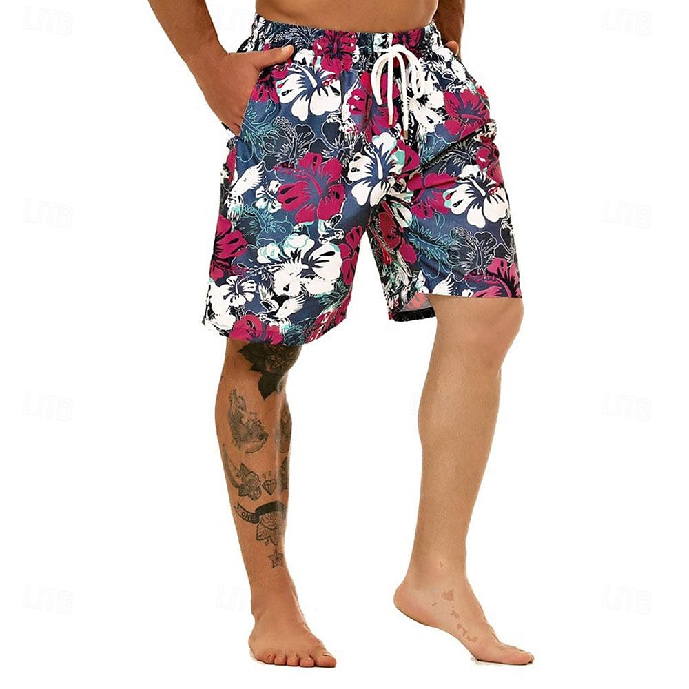 Men's Graphic Flower / Floral Swimming Trunks Board Shorts Swim Shorts Mid Waist Streetwear Hawaiian Boho Casual Daily Holiday Drawstring with Mesh lining Elastic Waist Designer Clothing Apparel 2025 - $19.99 –P3