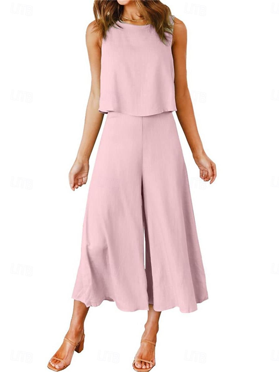 Naisten Hihaton Leveät housut Hihaton Tiukka pyöreä kaula-aukko Tavallinen Perus Kausaliteetti Viikonloppu Musta Punastuvan vaaleanpunainen Laivaston sininen Kesä Normaali 2026 - $39.99 –P4