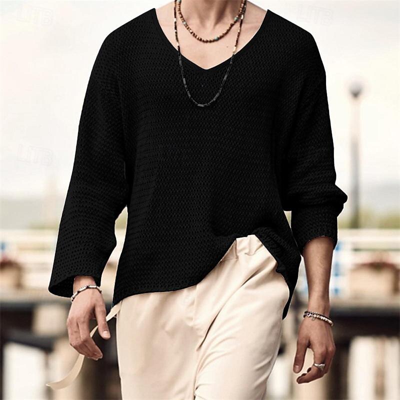 Per uomo Maglietta Maglietta a Maglia Camicia a Maniche Lunghe Manica Lunga Scollo a V Primavera & Autunno Semplice Moda Designer Essenziale Lavoro a maglia Vacanza Streetwear Uscire Nero Blu marino del 2025 a $21.99 –P5