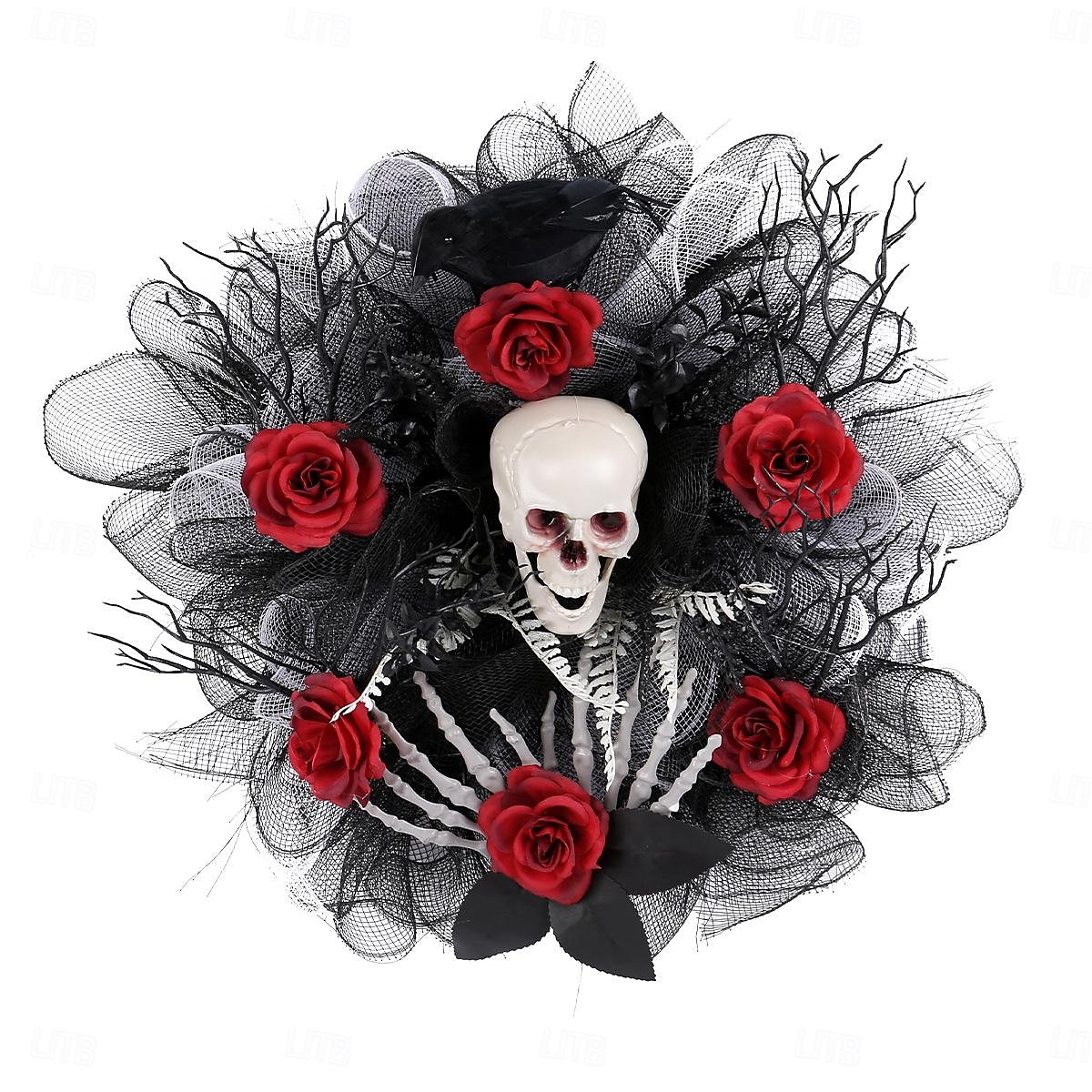 Halloween-kranser til inngangsdør innendørs utendørs dekorasjon, roseskalle-nettkrans hengende for skummel bar- og festskjelettdekorasjon 2025 - $32.99 –P4