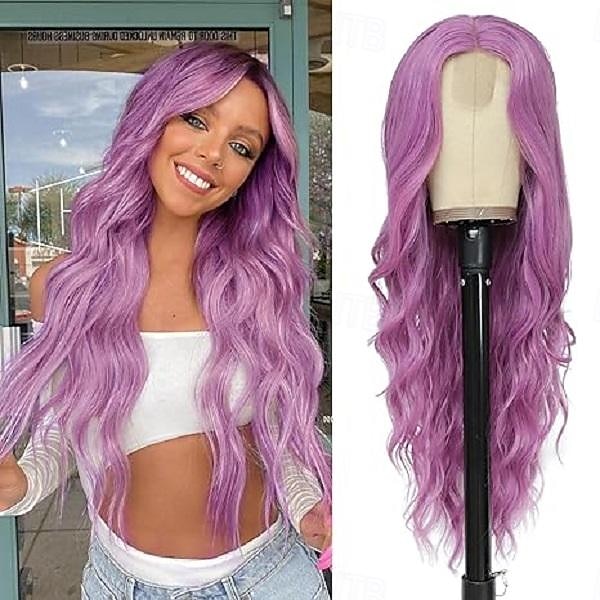 Peruca Longa e Ondulada para Mulheres com Parte Central Curly Wavy Peruca Sintética de Fibra Resistente ao Calor Fantasia de Halloween de 2025 por $21.99 –P5