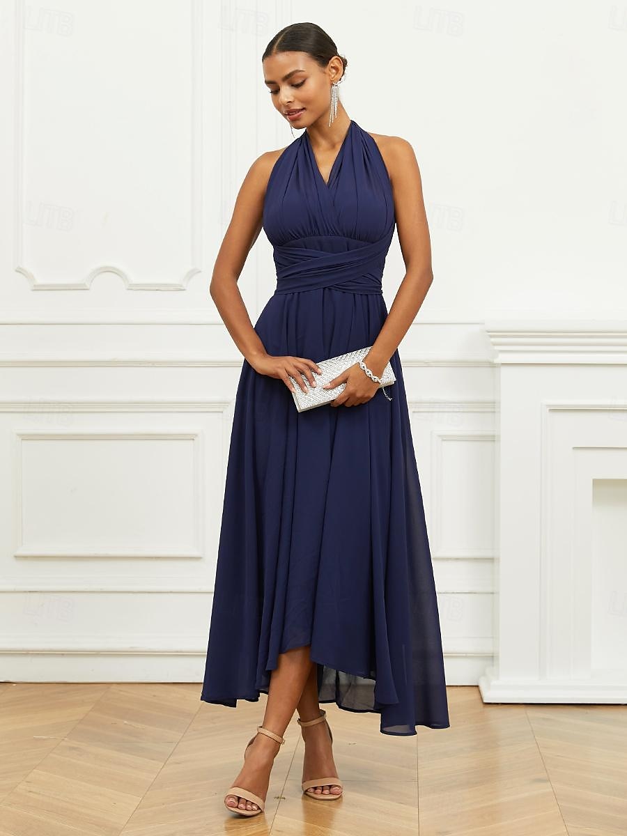 Robe Trapèze Femme Robe mi-longue Ruché Ceinturé robe demoiselle d honneur Soirée Cocktail Elégant Grande occasion Une Epaule Sans Manches Ample bleu marine S M L XL 2XL de 2025 ? $63.99 –P22
