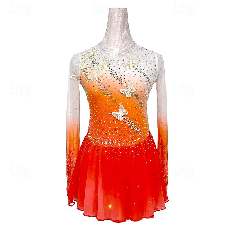 Kunstschaatsjurk Dames Voor meisjes Schaatsen Jurken Rood Lapwerk Duimopening Netstof Hoge Elasticiteit Opleiding Wedstrijd Kunstschaatskleding Klassiek Lange mouw Schaatsen Kunstschaatsen 2025 - $149.99 –P1