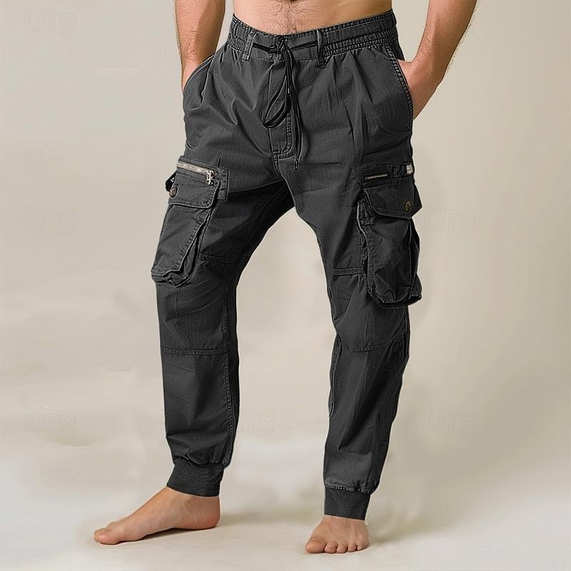 Men's Cargo Pants Cargo Trousers Joggers Trousers Drawstring Elastic Waist Multi Pocket Plain Breathable Outdoor Full Length Casual Daily Going out Casual Tactical Black Royal Blue Micro-elastic 2025 - $34.99 –P4