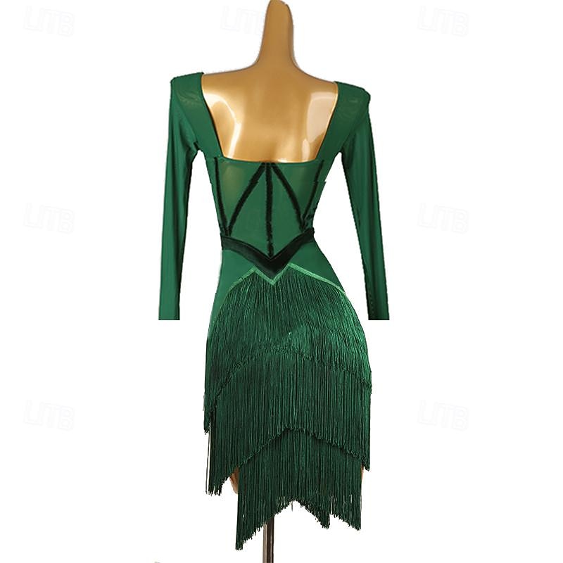 Latijnse dans Kleding Kwastje Dames Prestatie Opleiding Lange mouw Hoog Spandex Tule 2025 - $169.99 –P2