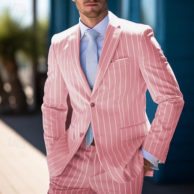 Homme Remise de diplôme Blazer Affaires Cocktail Fête de mariage Mode Occasionnel Printemps & Automne Polyester Rayures Boutons Avec Poches Confortable Simple Boutonnage veste Rose Claire Bleu Orange de 2025 ? $53.99 –P15