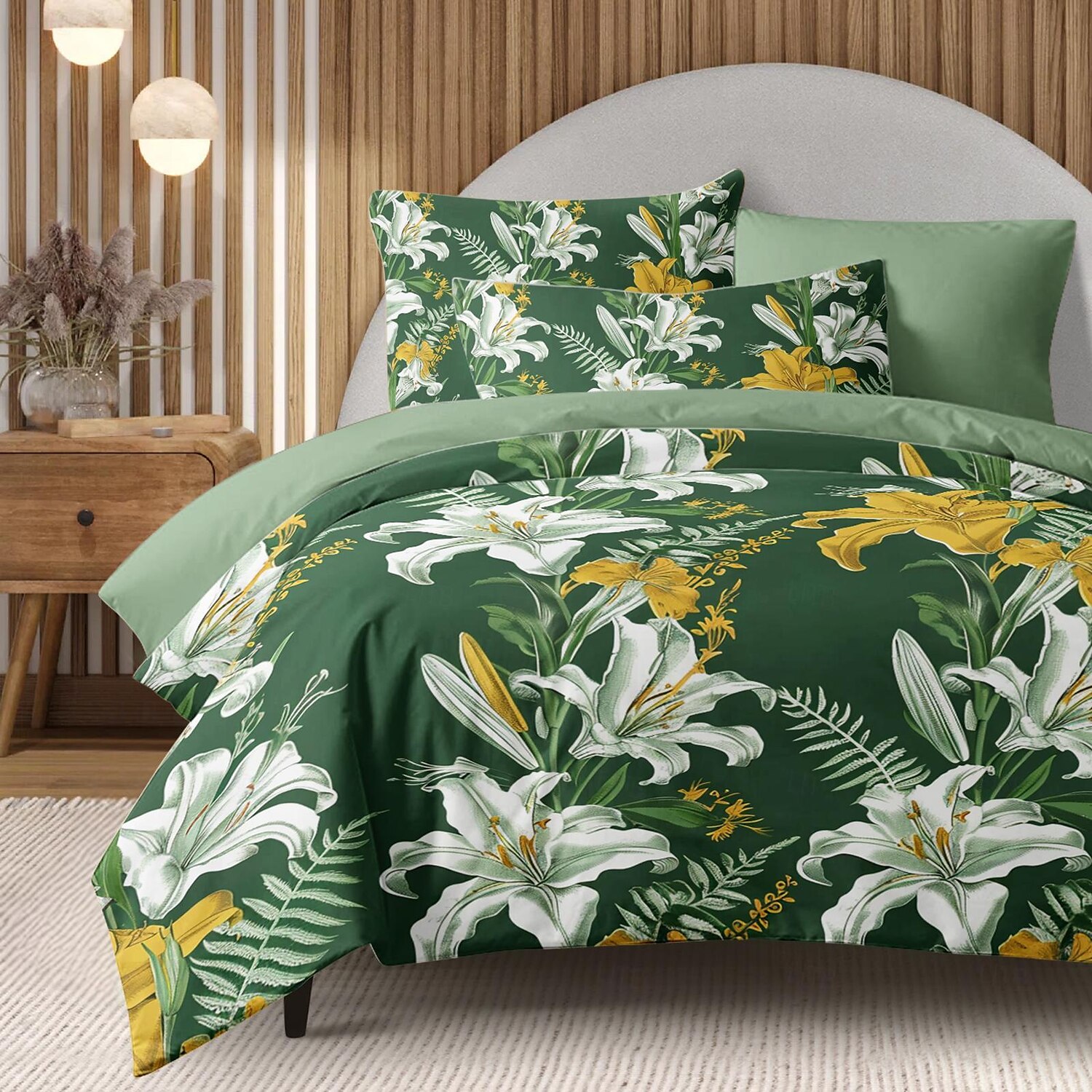 Conjunto de edredom de 3 peças com estampa de lírio branco, para quarto de hotel, quarto de hóspedes, conjunto confortável, 1 capa de edredom, 2 fronhas de 2025 por $60.99 –P1