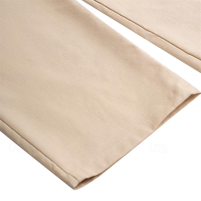 Men's Linen Pants Trousers Summer Pants Pocket Drawstring Plain Comfort Breathable Ankle-Length Casual Daily Going out Simple Casual Black White Micro-elastic 2025 - GBP £17 –P12