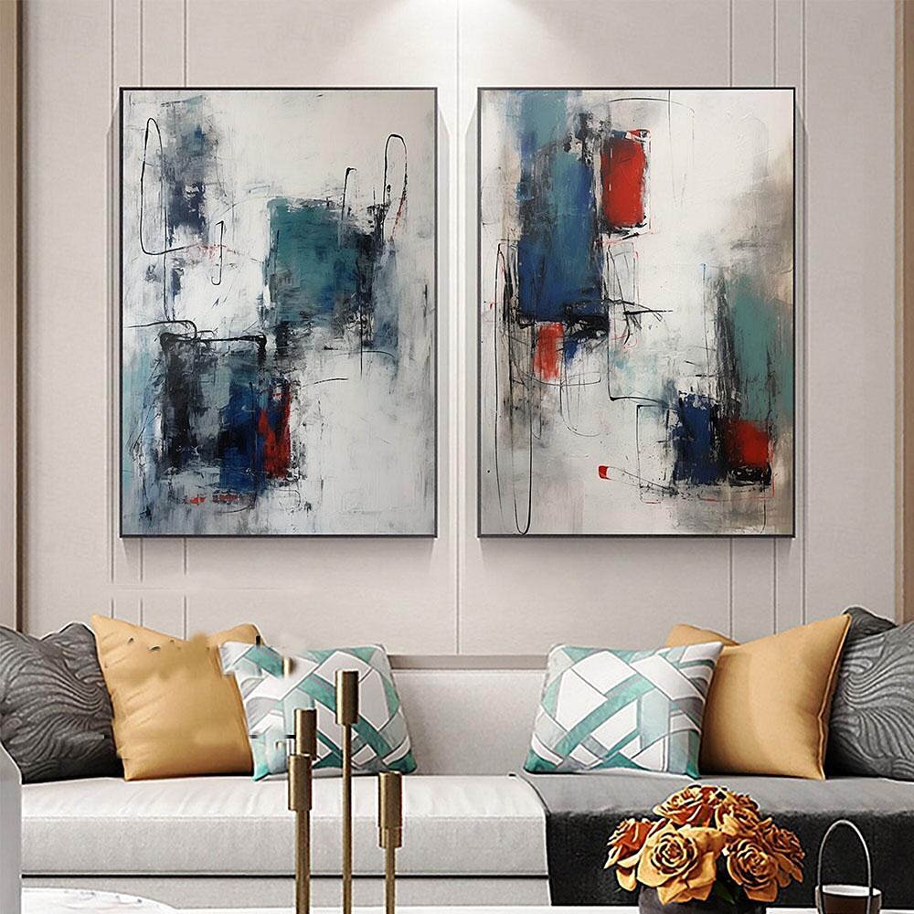 handgemachtes blaues und rotes abstraktes Gemälde handgemachtes minimalistisches Gemälde auf Leinwand Gemälde moderne abstrakte Wandkunst Malerei handgemalt Wabi-Sabi Kunst Büro Gemälde Wandkunst 2025 - $116.99 –P1