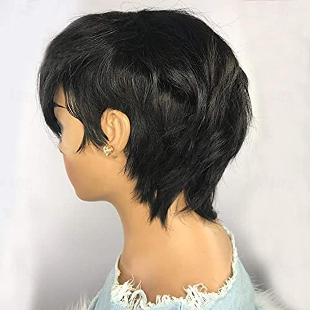 Pelucas de corte pixie con flequillo, peluca bob corta, cabello humano para mujeres negras, pelucas cortas con corte pixie, pelucas sin encaje frontal, peluca completa sin pegamento hecha a máquina 2025 - $47.99 –P1