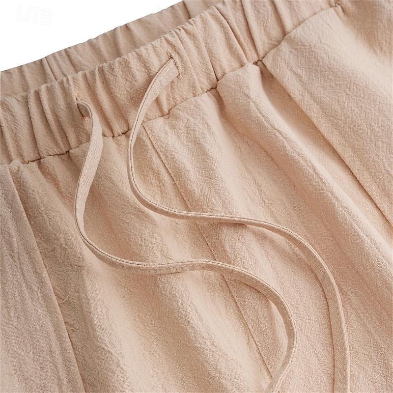 Men's Linen Pants Trousers Summer Pants Beach Pants Pocket Drawstring Elastic Waistband Plain Comfort Breathable Full Length Daily Streetwear Fashion Casual / Sporty Loose Fit Dark Khaki Black 2025 - €22.99 –P3