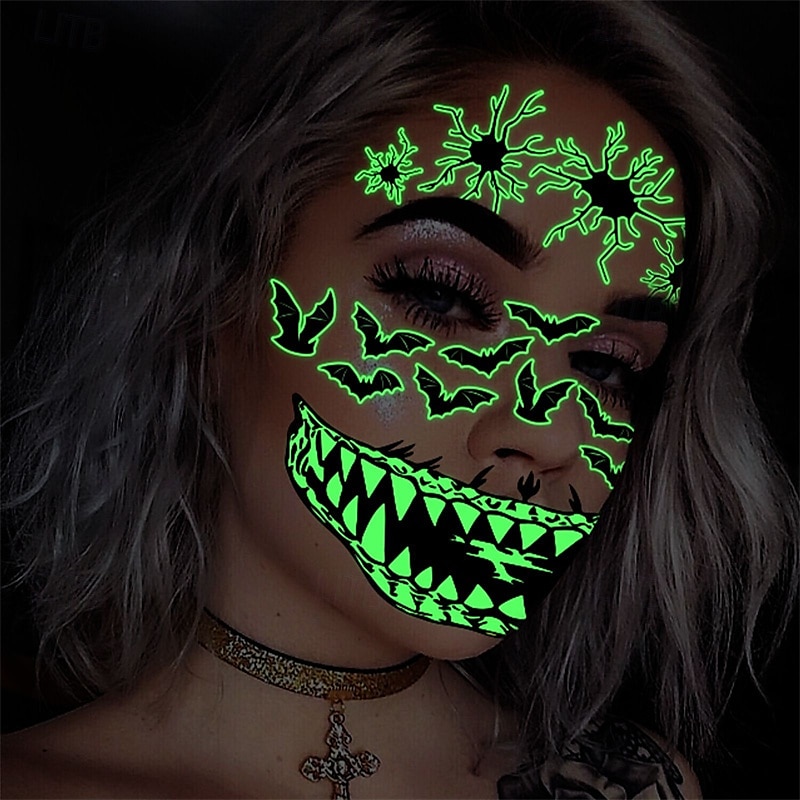 12 bucăți autocolant de tatuaj amuzant de groază de Halloween, care strălucește în întuneric, autocolant pentru față, autocolant rezistent la apă pentru cicatrice de păianjen 3d 2025 - $21.99 –P16