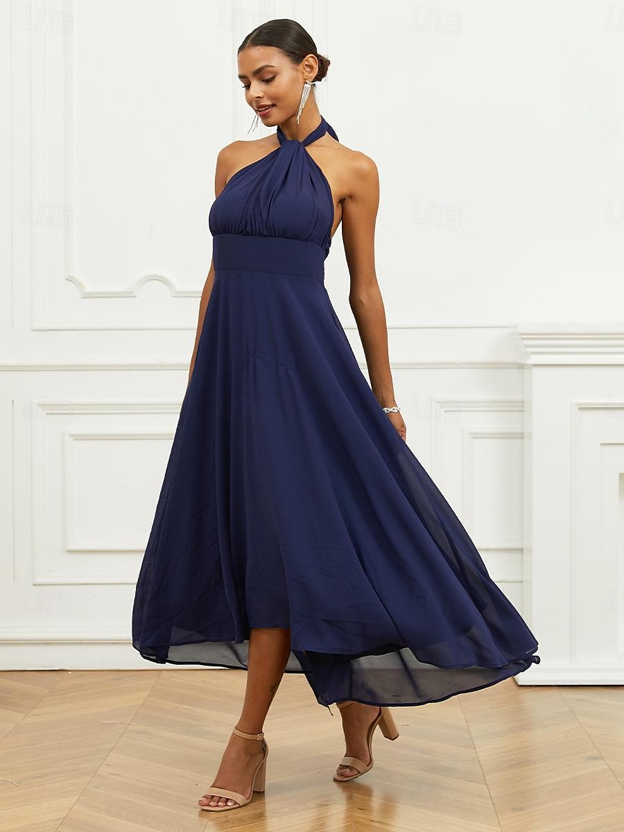 Robe Trapèze Femme Robe mi-longue Ruché Ceinturé robe demoiselle d honneur Soirée Cocktail Elégant Grande occasion Une Epaule Sans Manches Ample bleu marine S M L XL 2XL de 2025 ? $63.99 –P14