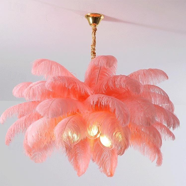 LED Pendant Light Chandelier Gorgeous Extra Large 80cm Ostrich Feather Bouquet 5-light Pendant Light Romantic Mounted Lighting Fixture for Restaurant Bedroom Chain Adjustable 2025 - $464.39 –P1