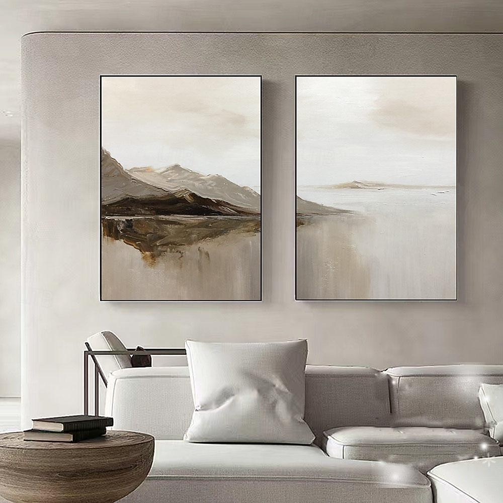 Landschaftsölgemälde handgemachtes beiges abstraktes Gemälde handgemaltes beiges Ölgemälde braunes Gemälde strukturierte minimalistische Kunst Bergkunst Gemälde für Wohnzimmer Schlafzimmer 2025 - $94.99 –P6