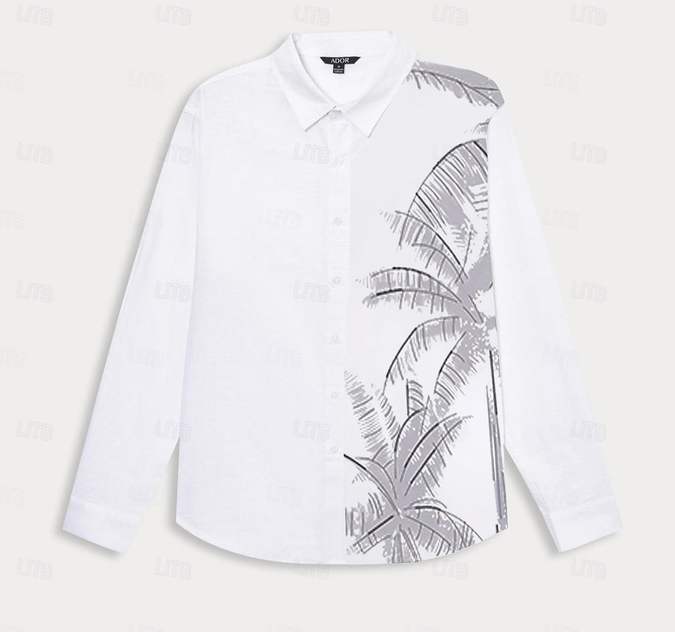 Voor heren Overhemd Linnen overhemd Normaal shirt Lange mouw Hawaii Mode-casual Vakantie Dagelijks Hawaii Lente & Herfst Revers Afdrukken Wit 2025 - $4.79 –P3