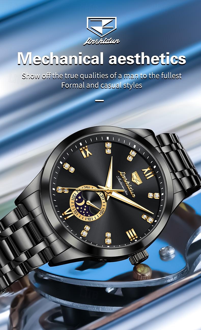 Heren mechanische horloges Creatief Modieus Zakelijk Polshorloge Automatisch opwindmechanisme Weergave maanfase Lichtgevend WATERDICHT Teräs Horloge 2025 - $77.99 –P1