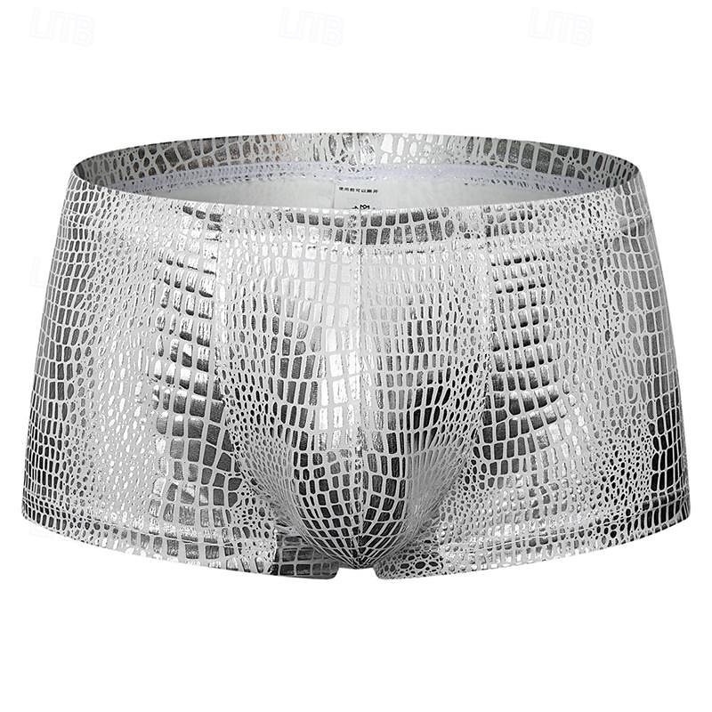 Per uomo 1 pc Boxer Poliestere Traspirante Morbido Comodo Pelle di serpente A vita medio-alta Argento Nero del 2025 a $8.49 –P8