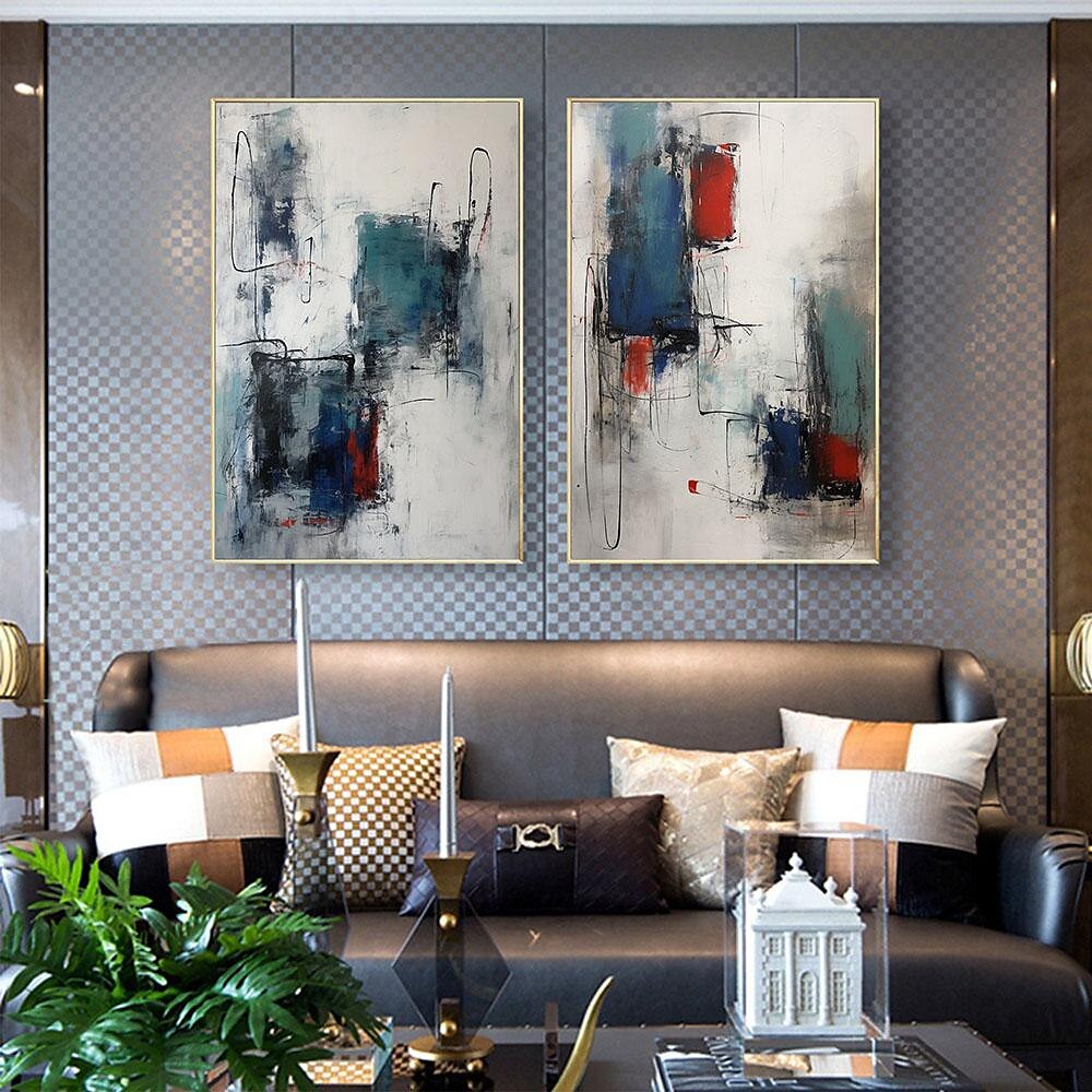 handgemachtes blaues und rotes abstraktes Gemälde handgemachtes minimalistisches Gemälde auf Leinwand Gemälde moderne abstrakte Wandkunst Malerei handgemalt Wabi-Sabi Kunst Büro Gemälde Wandkunst 2025 - $116.99 –P5