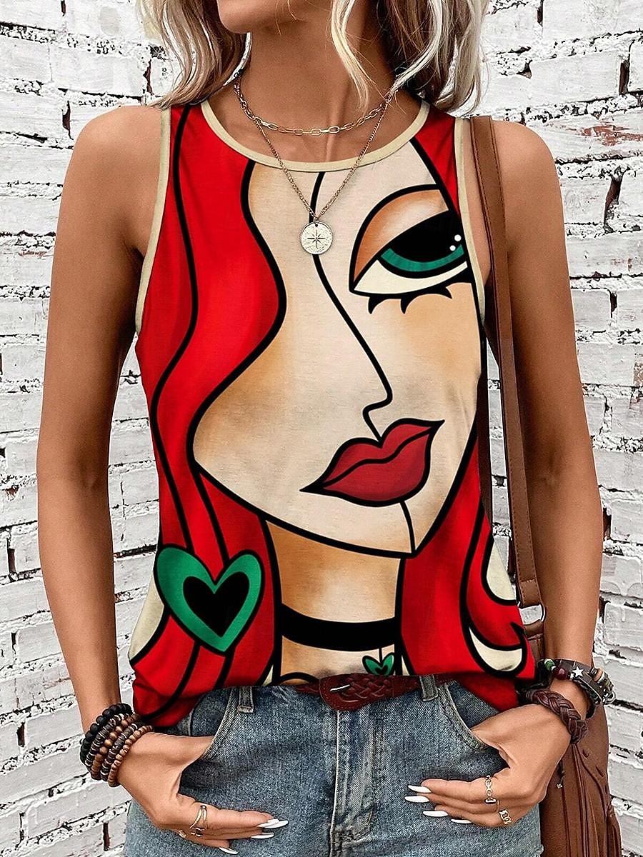 Women's Camisole Tank Top Vest Daily Color Block Geometric Sleeveless Red Summer 2025 - $17.99 –P3
