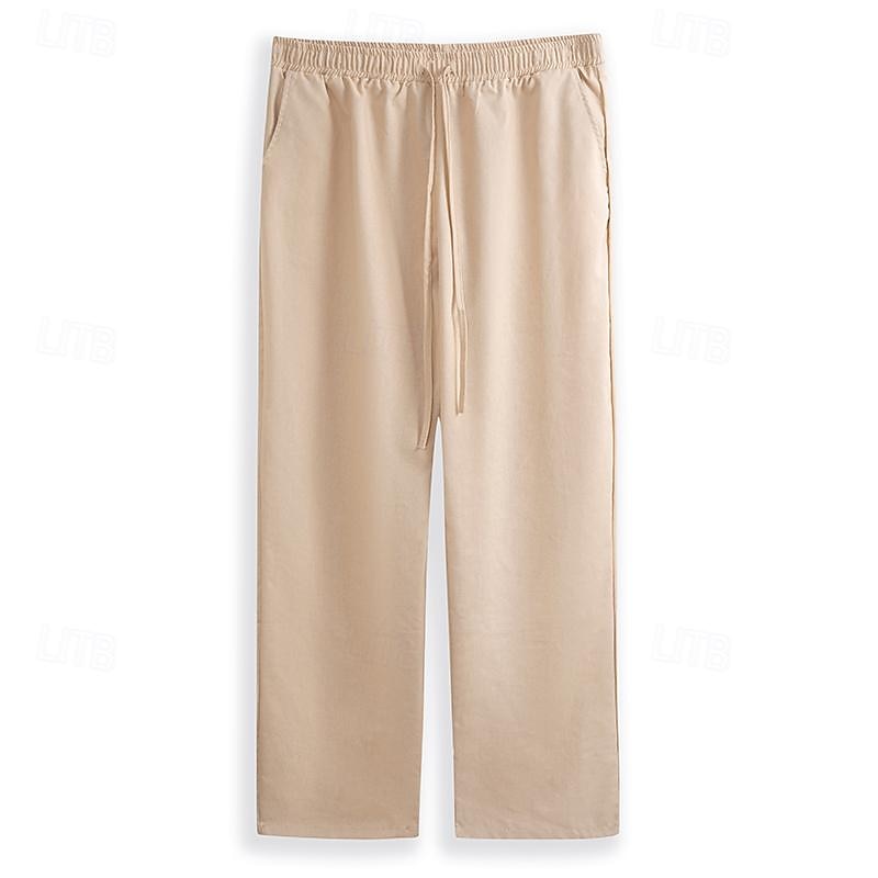 Men's Linen Pants Trousers Summer Pants Pocket Drawstring Plain Comfort Breathable Ankle-Length Casual Daily Going out Simple Casual Black White Micro-elastic 2025 - GBP £17 –P7