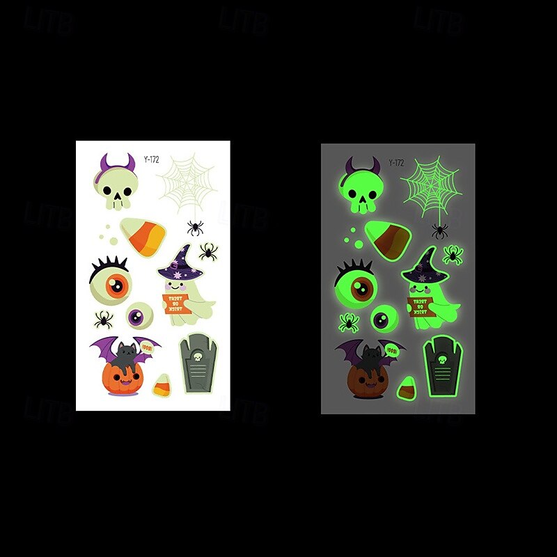 Autocollants de tatouage lumineux en toile d'araignée d'halloween, 10 pièces, autocollants de visage de fête de festival lumineux de dessin animé de 2025 ? $14.49 –P13