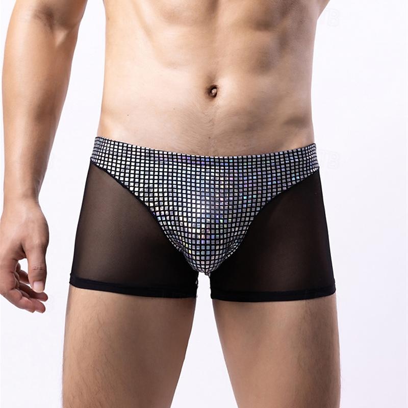 Men's 1 PCS Boxers Underwear Boxer Shorts Patchwork Polyester Breathable Soft Comfortable Plaid Color Block Mid Rise Black White 2025 - $8.99 –P2