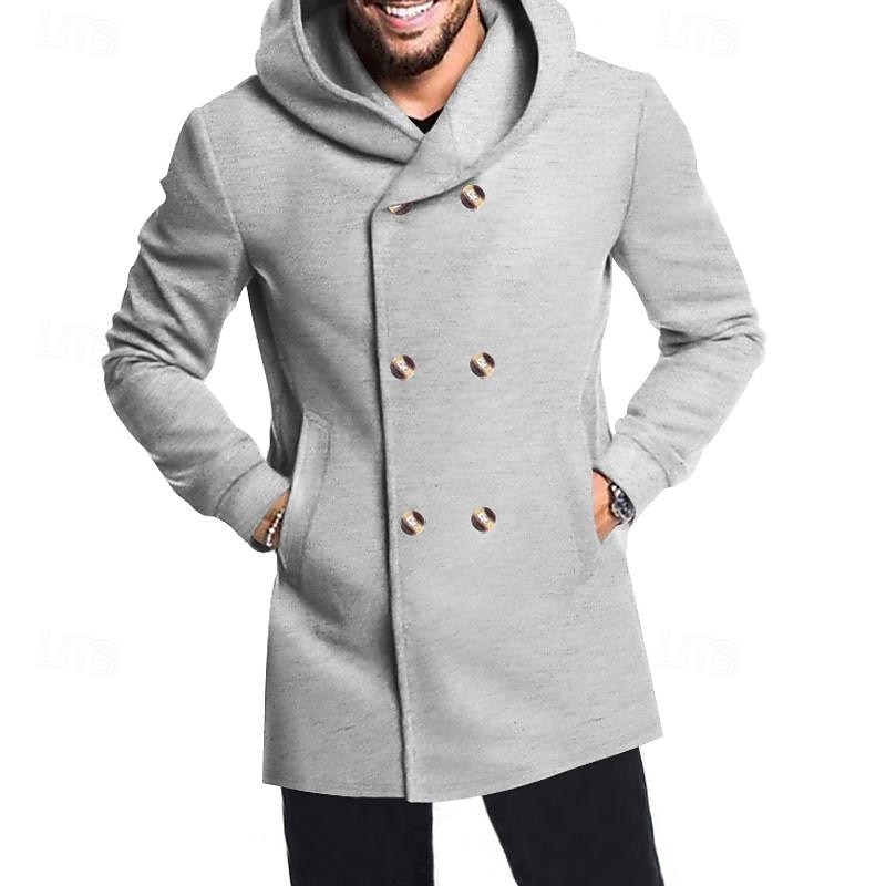 Hombre Peacoat Gabardina Vacaciones Diario Otoño invierno Elastán Suave Ropa de calle Ropa Moda Clásico Plano Bolsillo Con Capucha Botonadura Doble 2025 - $35.99 –P1