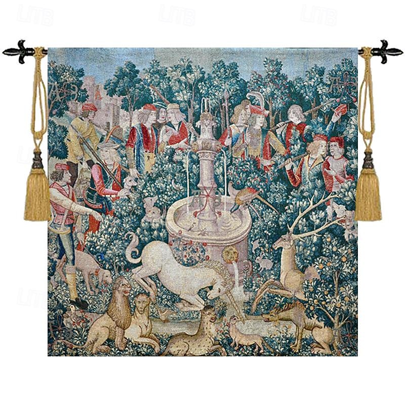 نسيج الجاكار المنسوج gobelin aubusson للتعليق على الحائط هانت أوف ذا يونيكورن بيجيان نسيج الجدار نسيج القطن ديكور غرفة المعيشة وغرفة النوم (بدون عصا وشرابات) 2025 - $129.99 -P2