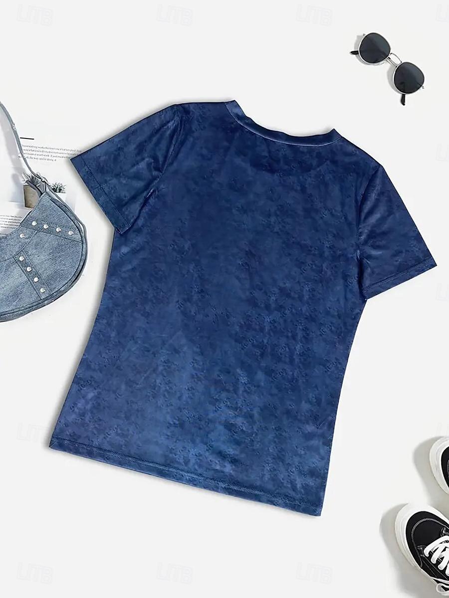 Dames T-shirt Kat Stijlvol Casual Korte mouw Strakke ronde hals Normale tops Dagelijks Afdrukken blauw Zomer 2025 - GBP £18 –P2