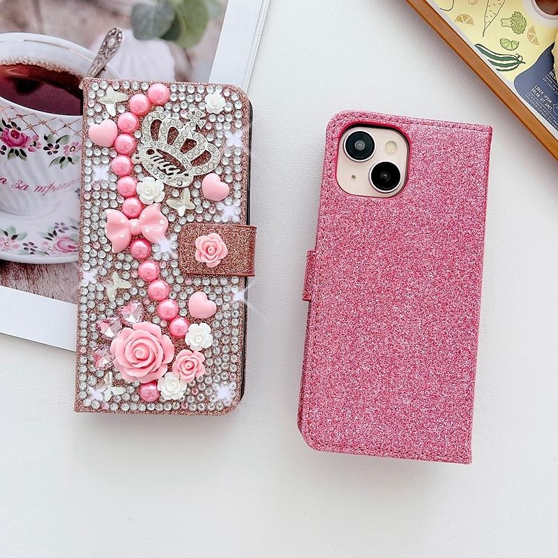 Phone Case For Samsung Galaxy iPhone 16 iPhone 15 Pro Max Plus iPhone 14 13 12 11 Pro Max Plus Mini SE Wallet Case for Women Girl with Stand Holder Magnetic Bling Glitter Shiny Flower Floral TPU 2025 - $28.99 –P9